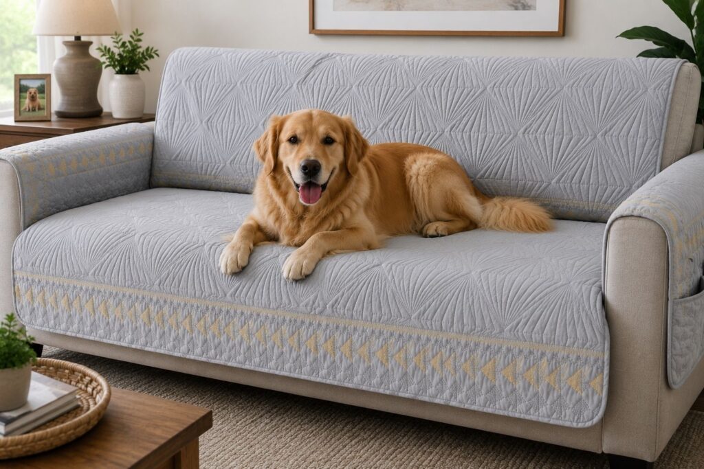 `Dog lying on a non-slip Couch Cover for Dogs sofa slipcover`