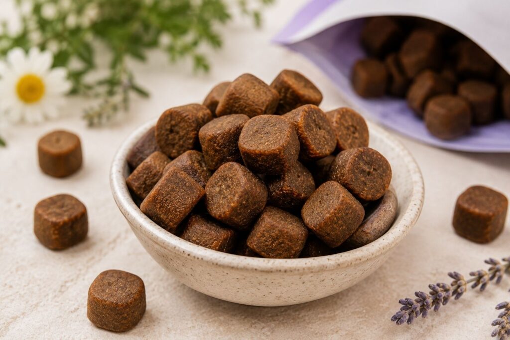 `Close-up of herbal Calming Chews for Dogs soft treats`