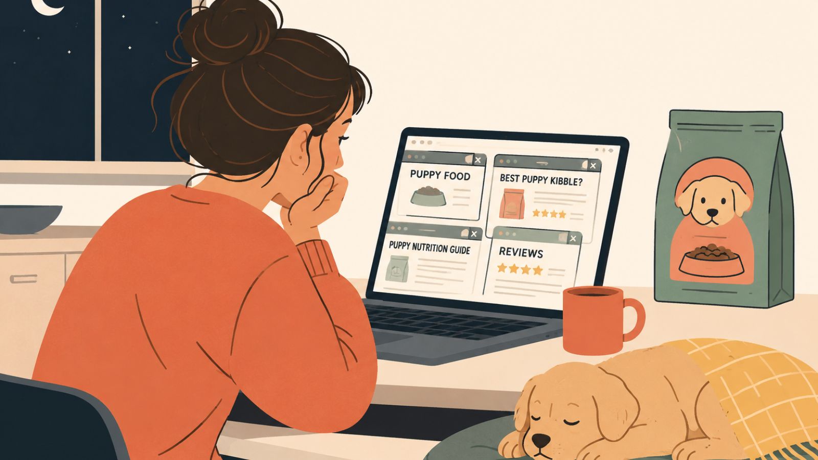 Read more about the article Puppy Food Overwhelm: The 1am Tab Spiral (And How We Finally Got Out)