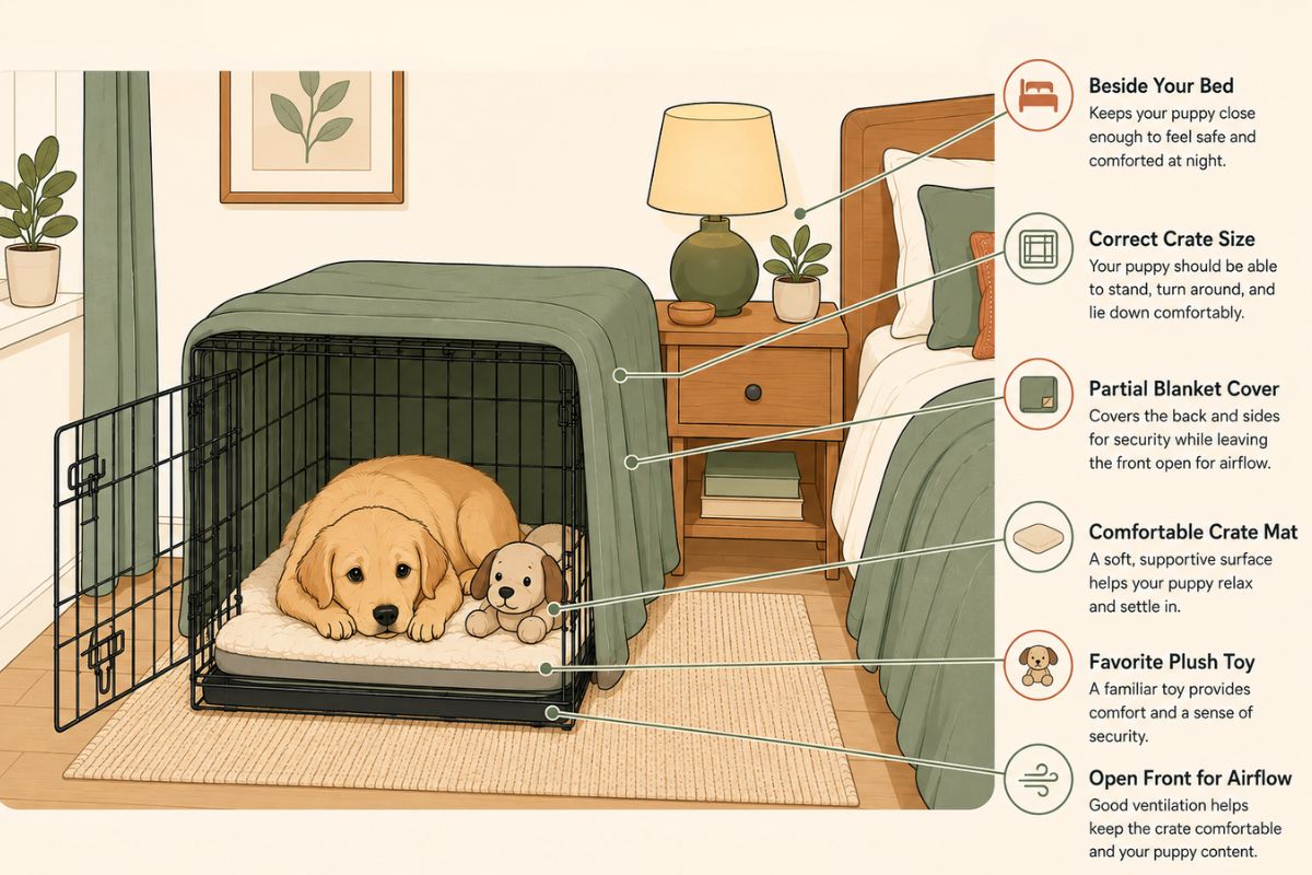 ideal puppy crate setup for nighttime