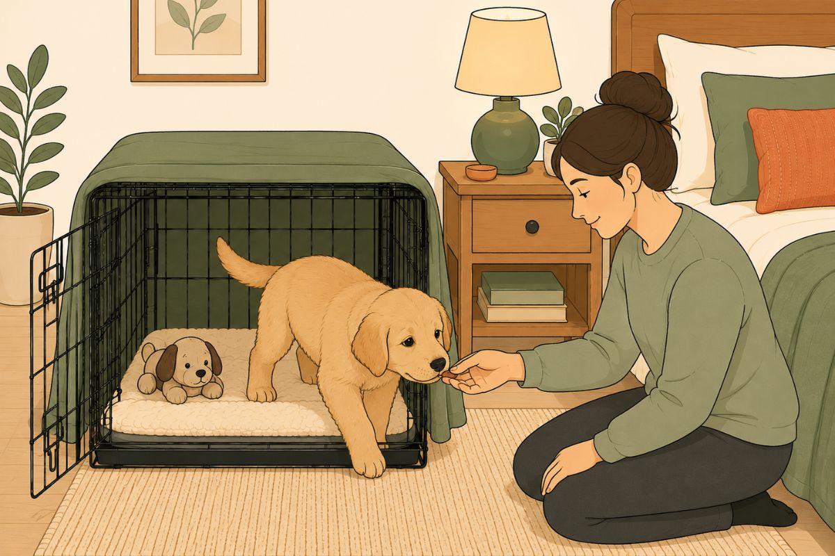 crate training puppy night routine before bed